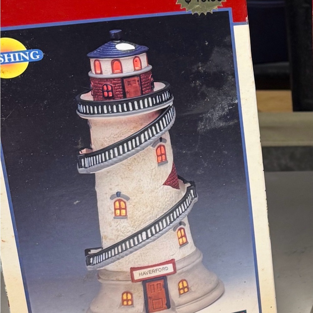 Lemax Lighthouse with Spiral Staircase - Red, Blue, White